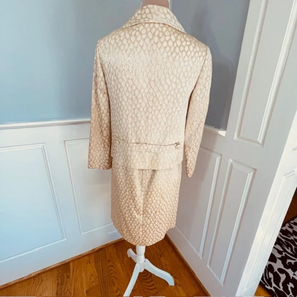 Lillie Rubin Vintage Jacket Dress Set Champagne Brocade 2-Piece Suit Small - Picture 6 of 14